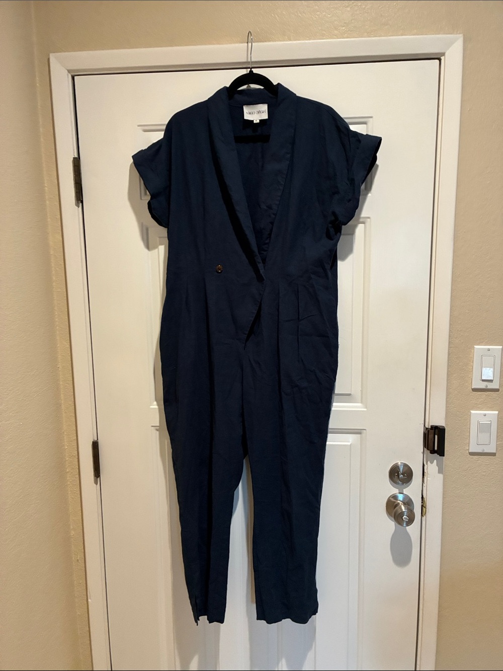 Nikki Chasin Navy Short-Sleeve linen Jumpsuit